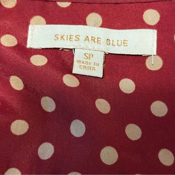Skies Are Blue brick red and tan polka dot tie waist short length blouse size SP - Picture 9 of 14